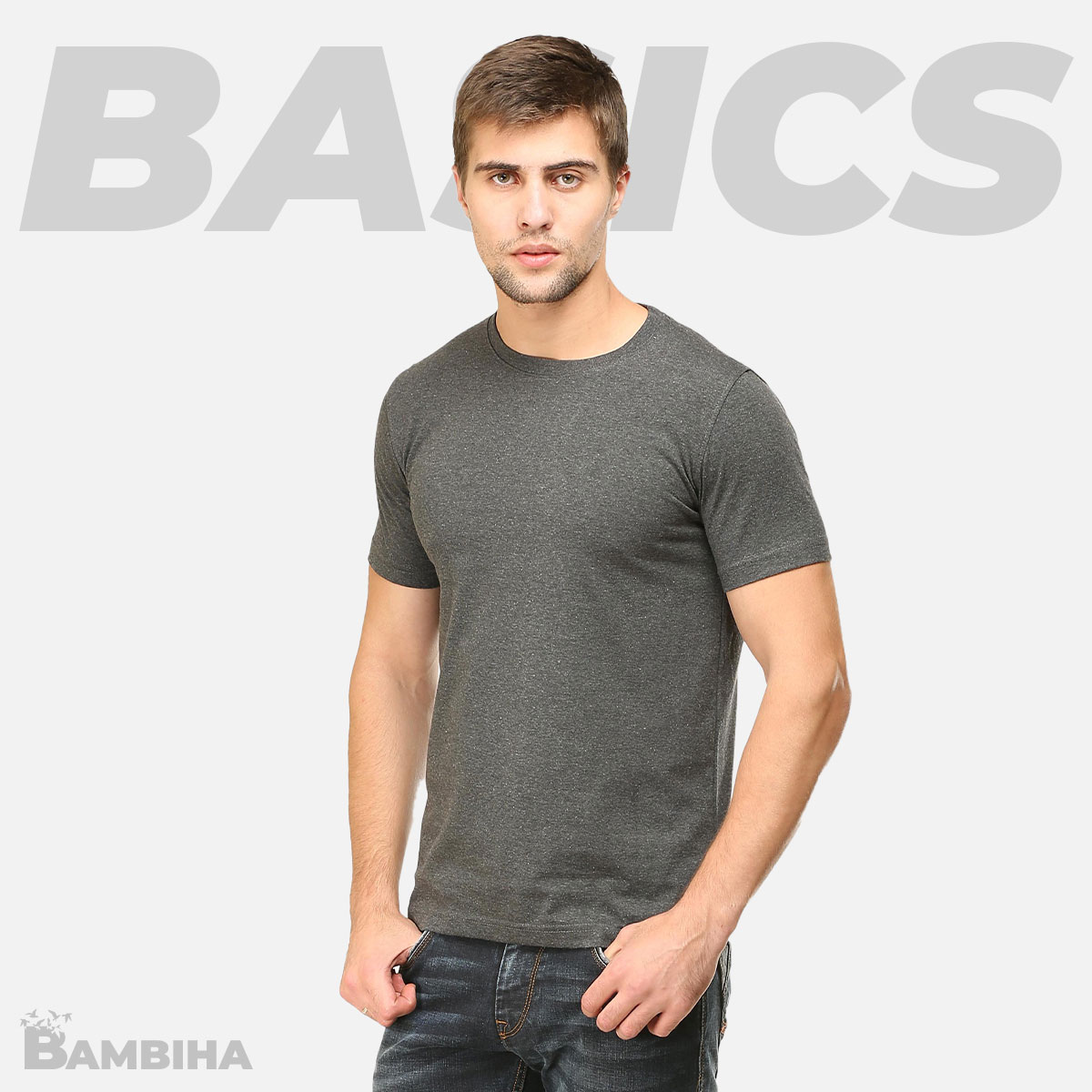 Plain Charcoal Melange T-Shirt Men from Bambiha . Solid Color T-Shirt ...